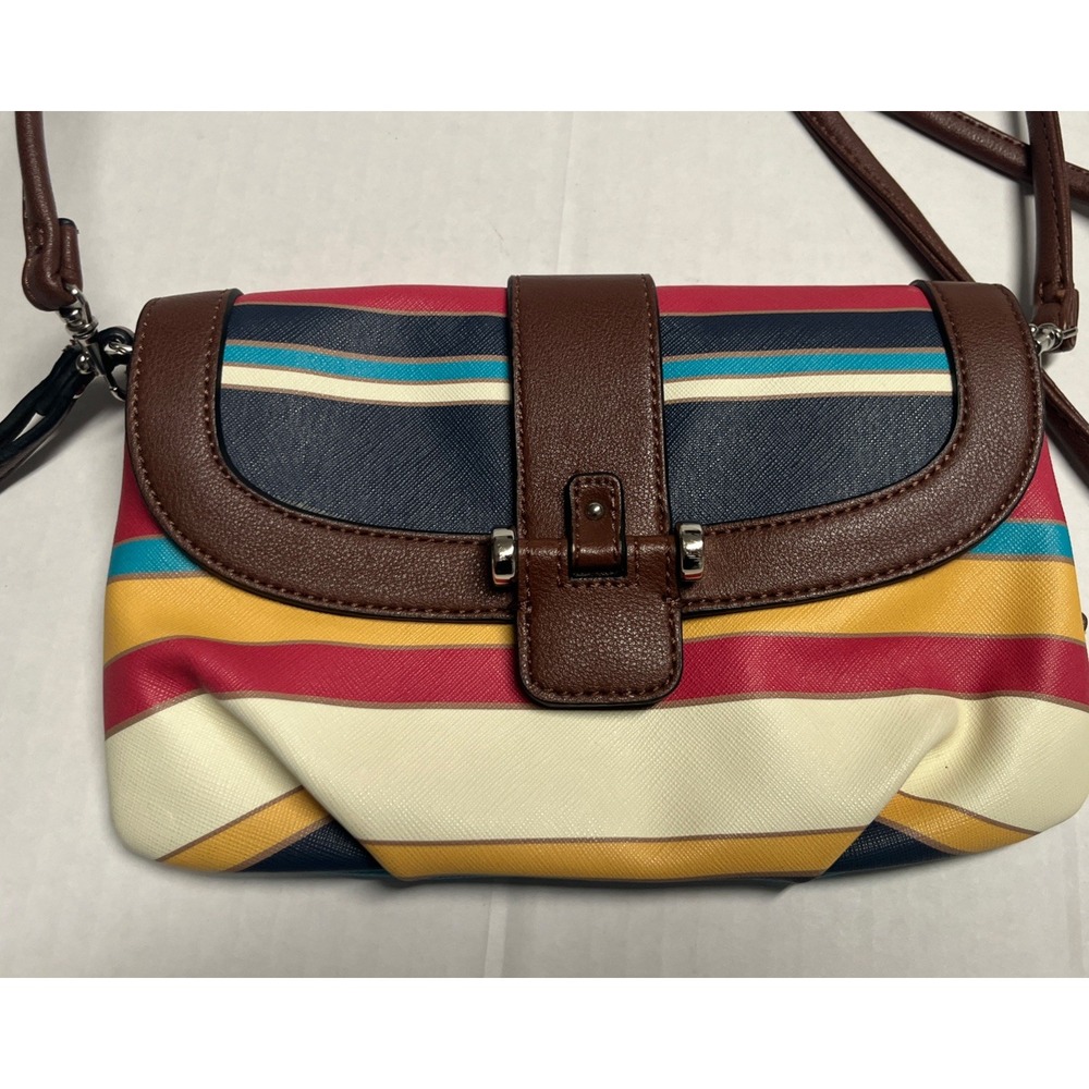 Chaps Crossbody Bag Clutch Womens Multicolor Striped Wristlet Strap Purse